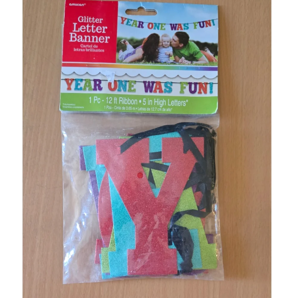 Glitter 1st Birthday Letter Banner - Multicolor Year One Was Fun